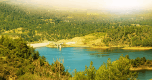 Víztározó a ciprusi hegyvidéken Páfosz közelében